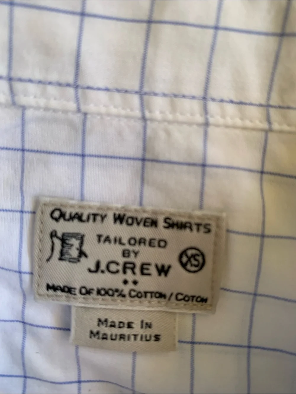 J. Crew White Button-Down Shirt with Blue Windowpane Grid